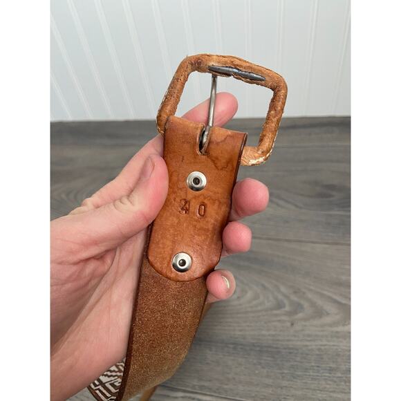 Vintage Made in Mexico Leather Belt 45" Brown Braided Embossed Leather Western - Picture 4 of 6